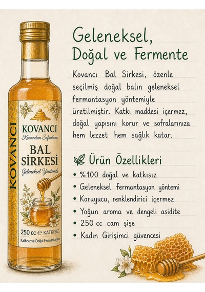 Bal Sirkesi 250 Cc- %100 Doğal Fermente & Katkısız