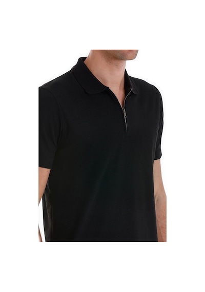 Hatemoğlu Siyah Regular Fit Jakarlı Polo Yaka Fermuarlı Tişört 35362024c014 002 Siyah