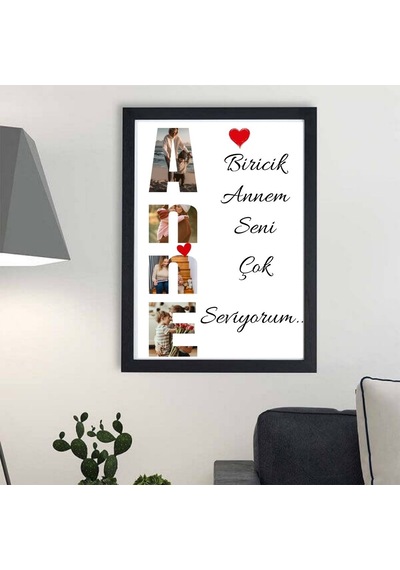 "biricik Annem Seni Çok Seviyorum" Yazılı Kolaj Çerçeve 4 Fotoğraflı Anı Tablosu