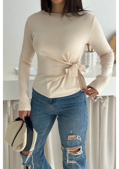 Noa & Noa Kadın Belden Bağlamalı Uzun Kollu Bluz Minimal & Şehirli Stil Ekru