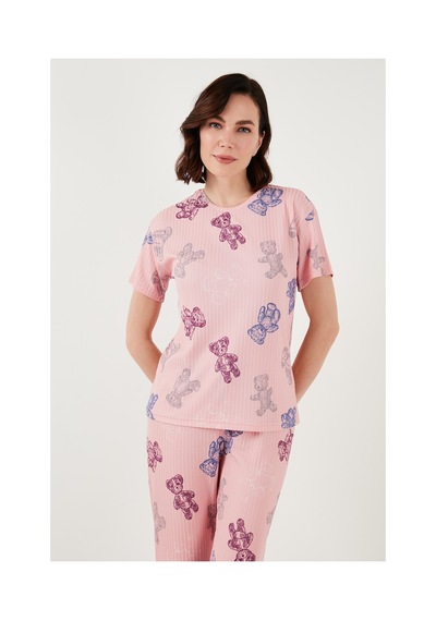 Lela Regular Fit Kısa Kollu Bayan Pijama Takımı 65740104 Pembe