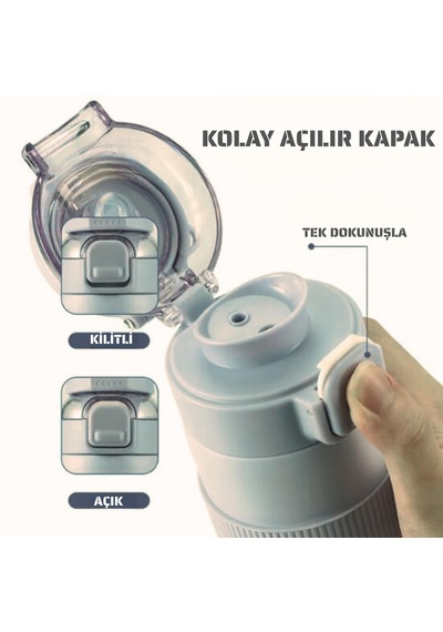 Paslanmaz Çelik Termos 700 Ml-tektuşla Açılır Çift Kullanımlı Kapak Gri