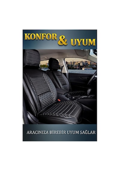 Citroen Berlingo İle Uyumlu 3 Tekli Lüx Deri Oto Koltuk Kılıfı Ön Arka Takım Safir Siyah Beyaz Genel