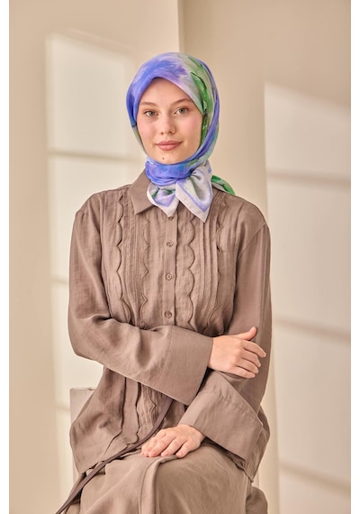 Silk Home Olinda İpek Eşarp 47004-18 Gri, Yeşil, Koyu Yeşil, Lila, Mor