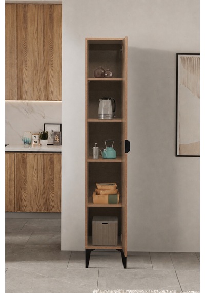 Arden Tek Kapaklı Çok Amaçlı Mutfak/kiler Dolabı 35x190x37 Cm Beyaz Modern Tasarım Çam