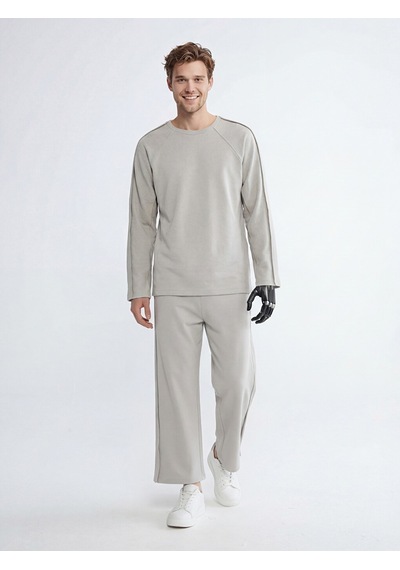 Lcw Limitless Bej Kolay Giyilebilir Yanlardan Cırt Bantlı Erkek Sweatshirt
