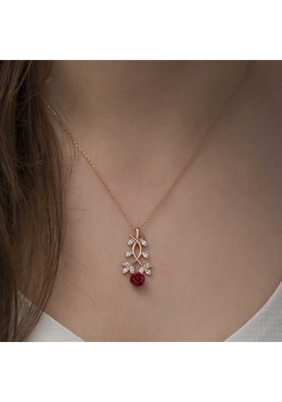 Casera's Gümüş Rose Kırmızı Gül Kolye Csr2180762 Gümüş