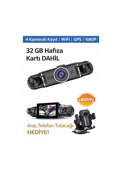 Wifi 4 Kameralı Araç İçi Kamera 1080p Full Hd 32 Gb Dahili Hafıza Geniş Açılı Gece Görüşlü