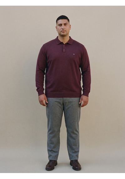 Maccali Erkek Bordo Büyük Beden Kışlık Uzun Kollu Pike Polo Yaka Tişört