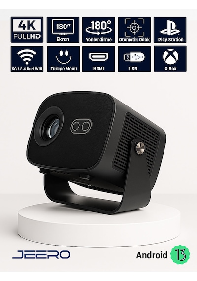 Jeero 4k Smart Cinema Portable Projector Auto Focus / Android Türkçe Menü