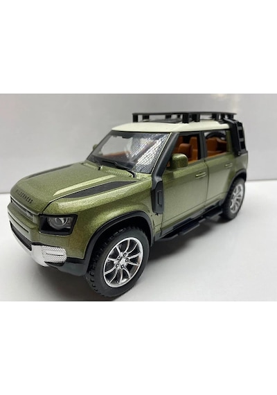 Land Lover Defender Jip Diecast Metal Oyuncak Model Araba 20 Cm Sesli Işıklı Kaput Bagaj Açılabilir Haki