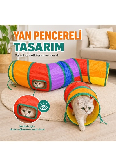 Tr Kedi Oyun Tüneli Katlanabilir Kıvrımlı Model, Kedi Oyuncağı Tünel Ev, Renkli Kedi Köpek Oyun Alanı, Geniş G