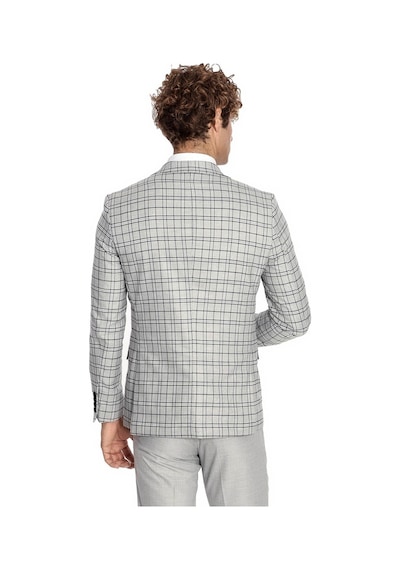Wessi Gri Yelekli Slim Fit Ekose Açık Gri Erkek Takım Elbise Açık Gri
