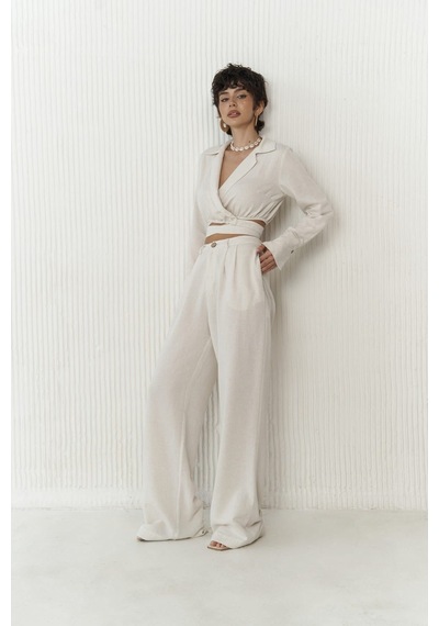 Mai Collection Mai Studios Co. Estila Bej Crop Pantolon Takım Bej