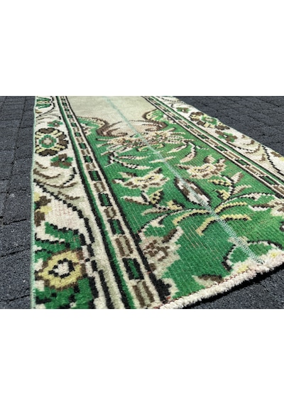 El Dokuma Isparta Halısı 72x250 Eskitme Yeşil Yolluk %100 Yün Yeşil