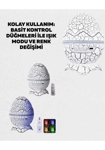 Lb Dinozor Yumurtası Galaksi Projektör Gece Lambası 4'ü 1 Arada Bluetooth Hoparlörlü Çok Renkli