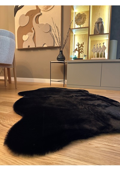 Ultra Soft Siyah Yumuşak Dokulu Peluş Halı Tek Kafa Post