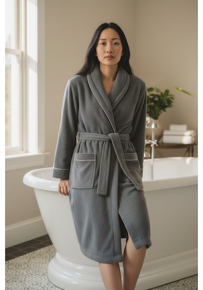 % 100 Pamuklu Laodikeia Şalyaka Bornoz Kadın Erkek Unisex Gri