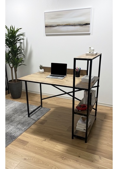 Modern 3 Raflı Çalışma Masası 60x120 - Bilgisayar Ofis Ders Masası Oyuncu Masası Ahşap Metal Modern 3 Raflı Çalışma Masası 60x120 - Bilgisayar Ofis Ders Masası Oyuncu Masası Ahşap Metal