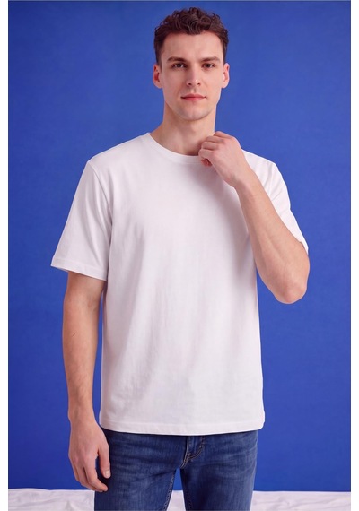 Freemen Erkek Oversize Tişört Nefes Alan Yumuşak Dokulu Terletmeyen Rahat Kalıp Basic-399 Beyaz
