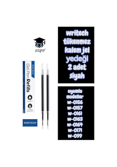Writech Tükenmez Kalem Jel Yedeği 2 Adet Siyah Model W-0156 W-0157 W-0161 W-0163 W-0164 W-0171 W-099 Diğer