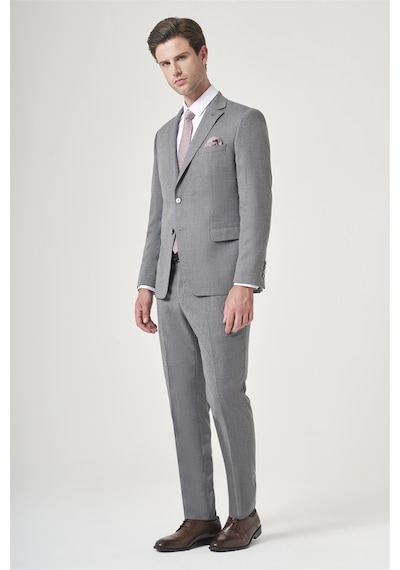 İmza Füme-gri Mono Yaka Çizgili 6 Drop Slim Fit Tam Astar Esnek Takım Elbise 1001260901 Füme - Gri