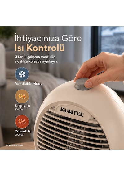 Kumtel LX-6331 2000 W Elektrikli Fanlı Isıtıcı Krem