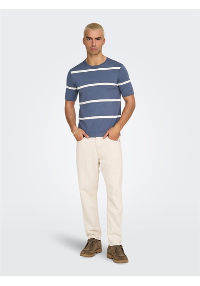 Only & Sons Onswyler Lıfe Reg 14 Ss Strıped Knıt Erkek Mavi Kazak - Os22032764 Mavi