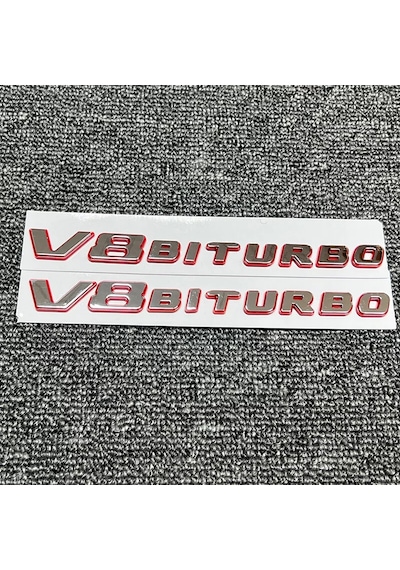 V8 Biturbo Çamurluk Yazısı Seti 2'li Krom Kırmızı 3m 3d Abs Mercedes Sl