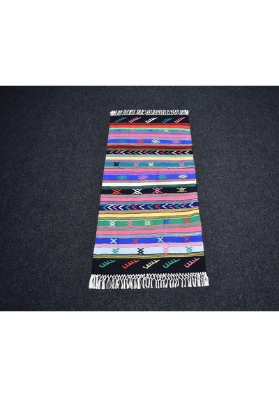 Zehra Abla Halı Yeni El Dokuma Rengarenk Bukleli Pamuklu Kilim 7459 Çok Renkli