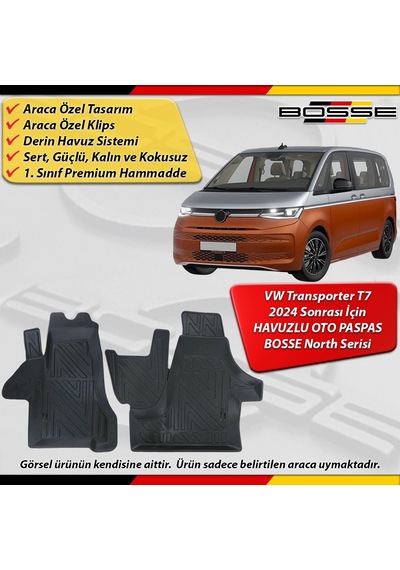 Vw Trasnporter T7 Paspas Araca Özel 2024 Sonrası İçin Derin Havuzlu Paspas Bosse North Serisi
