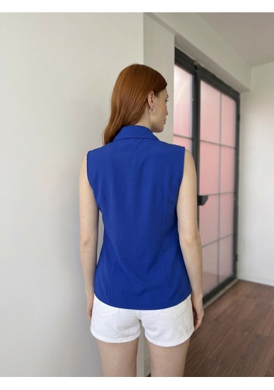 Pera Moda Sıfır Kol Mevsimlik Poplin Gömlek Saks Mavisi
