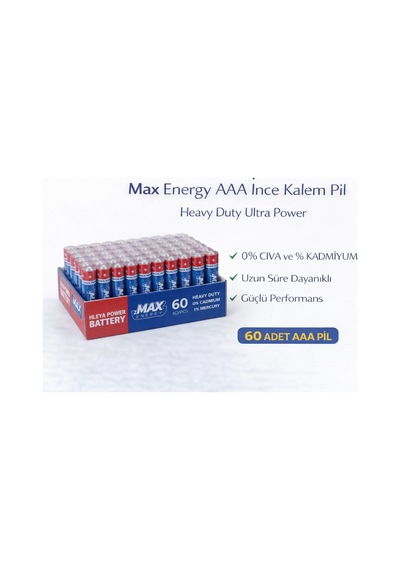Max Energy Aaa İnce Kalem Pil 1.5v R03 Heavy Duty Ultra Power 4 Lü 15 Paket
