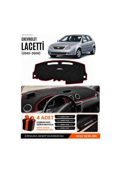 Chevrolet Lacetti 2002-2009 Uyumlu Torpido Örtüsü, Torpido Kılıfı - Siyah Kırmızı