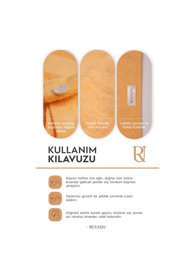 %100 Pamuk Saç Kurutma Bonesi/havlusu Lastikli Ve Düğmeli Orange Turuncu