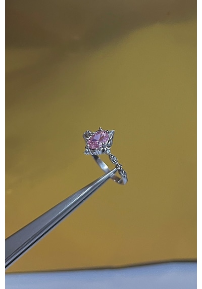 925 Ayar Gümüş Oval Pembe Taşlı Vintage Tasarım Kadın Yüzük