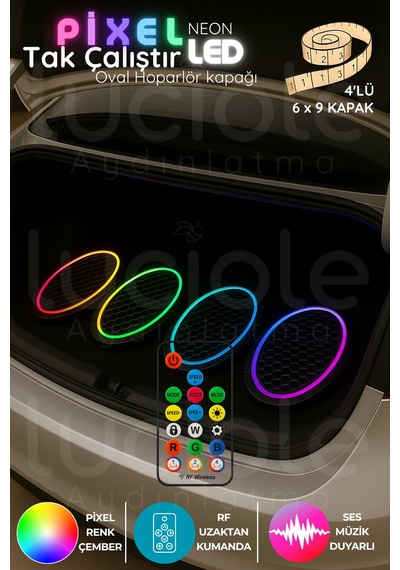 4 Lü 6x9" Oval Pixel Led Hoparlör Kapağı Adreslenebilir Renk Efektli Işık Seti Akışkan Animasyon