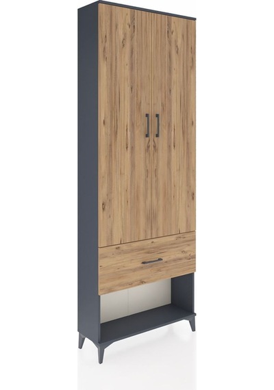 Arges Dolap Tek Raflı Tek Çekmeceli Tek Askılı 88x30x243 Antrasit-çam Antrasit