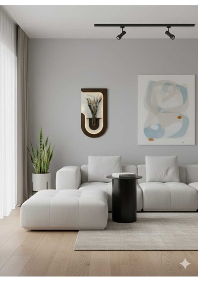Akasya Ahşap Pilli Ledli İskandinav Tarzı Salon Duvar Rafı Modern Çiçeklik 40 X 75 Cm Çok Renkli