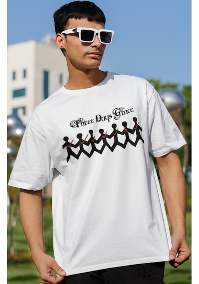 Three Days Grace Rock Metal Müzik Grubu Baskılı Unisex Oversize T Beyaz