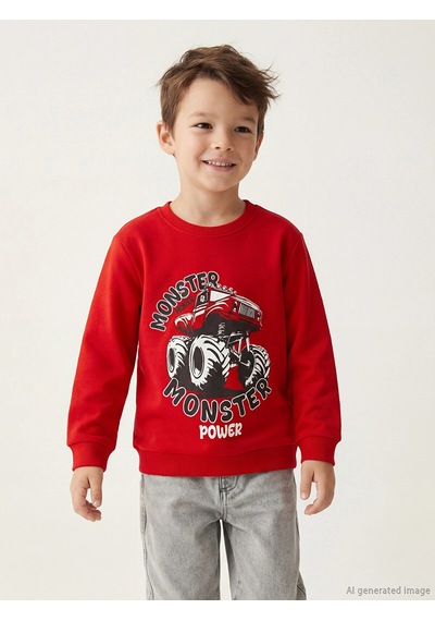 LC Waikiki Lcw Kids Kırmızı Bisiklet Yaka Erkek Çocuk Sweatshirt Brıght Red