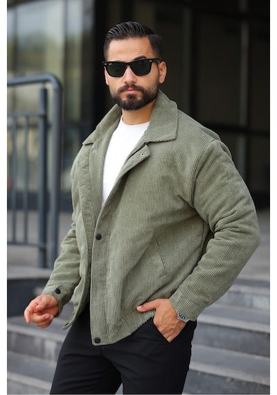 Unisex Yeni Sezon Kapitone Dolgulu Oversize Vintage Haki Kadife