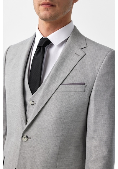 Süvari Gri Slim Fit Desenli Mono Yaka 6 Drop Yelekli Klasik Takım Elbise Süvari Gri Slim Fit Desenli Mono Yaka 6 Drop Yelekli Klasik Takım Elbise
