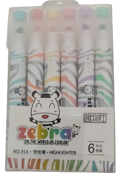 6 Renk Zebra Fosforlu Kalem Çok Renkli
