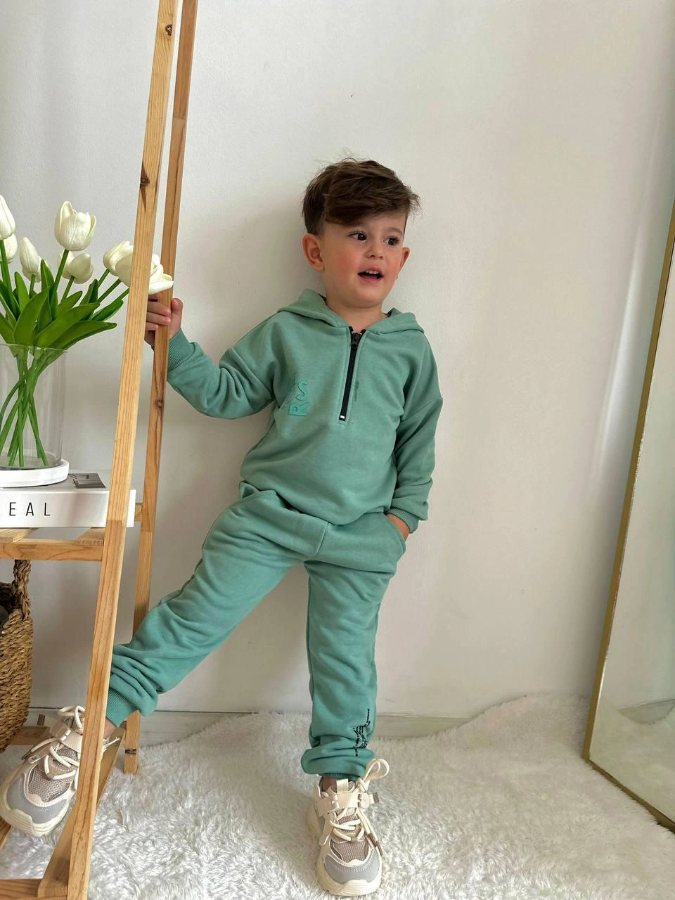Cg Kids Yeşil Yarı Fermuarlı Silikon Kabartma Baskılı Eşofman Takım Yeşil