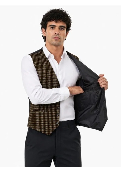 Efnaz Style Erkek Dokuma Yelek 5 Cepli 4 Dış 1 İç Cep Düğmeli Günlük Klasik Yelek - Kahverengi Efnaz Style Erkek Dokuma Yelek 5 Cepli 4 Dış 1 İç Cep Düğmeli Günlük Klasik Yelek - Kahverengi