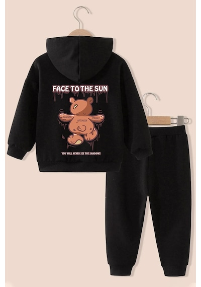 Uyguntarz Çocuk Face To The Sun Baskılı Eşofman Takımı Siyah