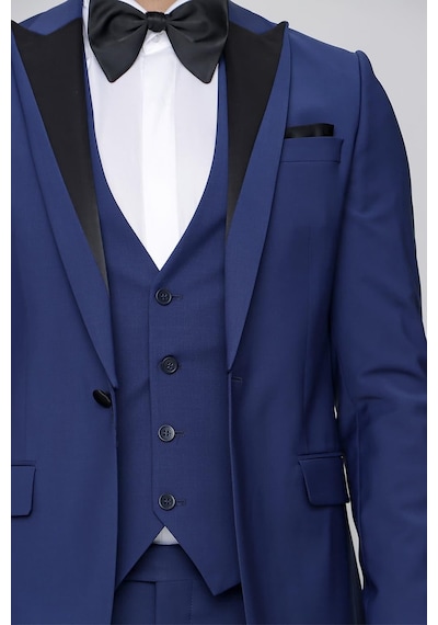 Efor Black 034 Slim Fit Yelekli Çıkarılabilir Saten Yaka Parlement Damatlık Smokin Takım Parlement