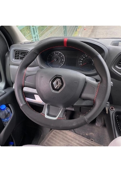 Dikişli Direksiyon Kılıfı Noktalı/nubuk Kırmızı Yüzük Kırmızı Dikiş Renault Master İçin