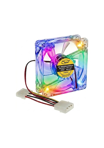 12cm Kasa Fanı - 4 Renk Led Işıklı - Şeffaf - Molex Bağlantı